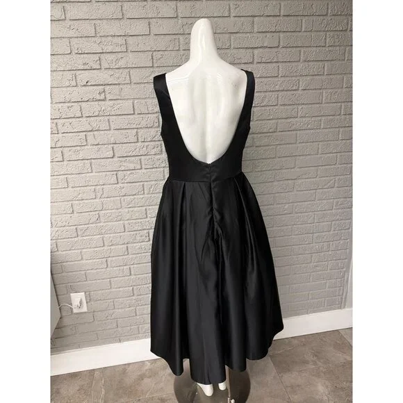 Audrey Women’s Black Pleated Drop Waist Backless Tulle Dress Size 8 - Picture 2 of 11